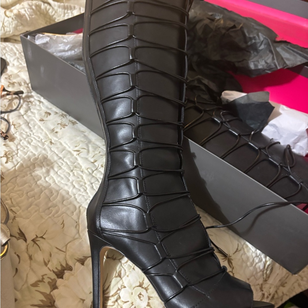 Vince Camuto Black Strappy Heeled Boots